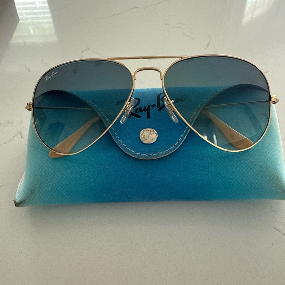 Ray-Ban Gold Frame Sunglasses with Blue Lenses